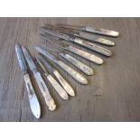 Collection of ten various 19th Century silver and mother of pearl folding fruit knives