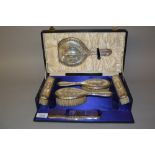 Six piece 20th Century Birmingham silver backed dressing table set in a fitted leather covered case