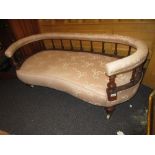 Small late 19th or early 20th Century two seat drawing room sofa of kidney shape, the galleried back