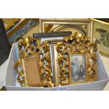 Box containing a pair of Florentine carved giltwood picture frames (one at fault), together with