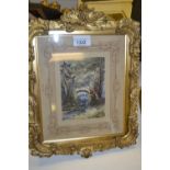 Richard Doyle, small gilt framed watercolour, ' The Fairy Glen ', signed with initials, 6ins x 4ins,