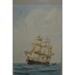 Watercolour of H.M.S. Druid in full sail, monogrammed W.R.K. 1909, inscribed verso - 'Copy of Log'