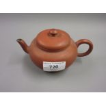 19th Century Chinese terracotta teapot and cover with incised eight character mark to the base Small