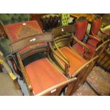 Pair of early 20th Century open elbow chairs in Regency style with rail backs above upholstered