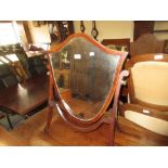 Mahogany and inlaid shield shaped toilet mirror