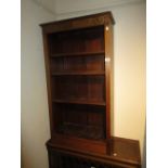 Small mahogany open bookcase, a mahogany two door side cabinet and a Victorian mahogany pot cupboard