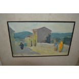 Folder containing an unframed Greek watercolour, study of rural dwellings, signed ' Klonarides ',
