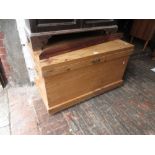 19th Century stripped and polished pine trunk with hinged cover together with an Edwardian