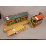 Two Hornby tin plate railway platform buildings