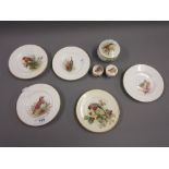 Set of five Royal Worcester 4.5in plates painted with various birds (one at fault), together with