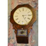 19th Century American mahogany octagonal drop dial wall clock, the enamel dial with Roman