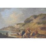 Attributed to George Morland, oil on canvas, coastal scene with figures unloading the catch on a