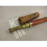 Gilbert and Sons, London, brass and mahogany three drawer telescope with leather case (case at