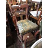 Set of four William IV mahogany dining chairs with moulded rail backs and fluted front supports,