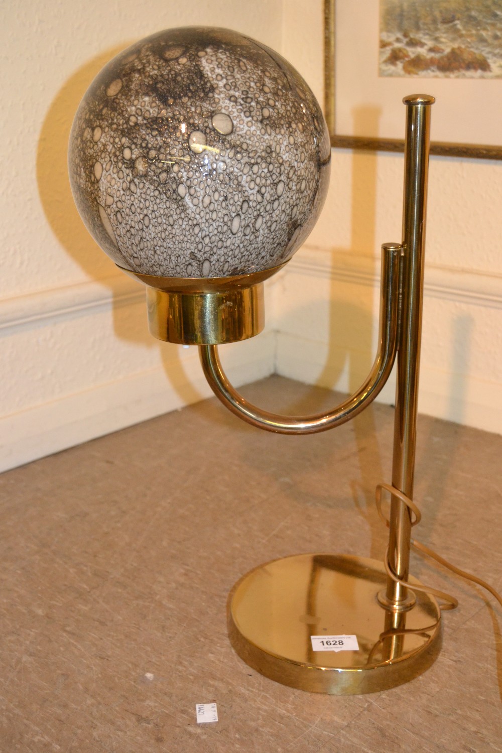 Swedish Bergboms model B-090 polished brass table lamp with bubble glass spherical shade