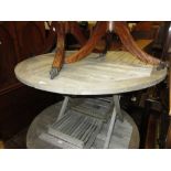 Circular teak garden table on crossover base, 47ins diameter