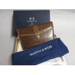 Ladies Mappin and Webb brown leather handbag in original carton
