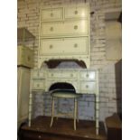 Early to mid 20th Century faux bamboo white and green lime washed bedroom suite, comprising: pair of