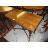 Edwardian rosewood and line inlaid rectangular fold-over card table on baluster turned supports with