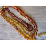 Small quantity of various amber coloured bead necklaces