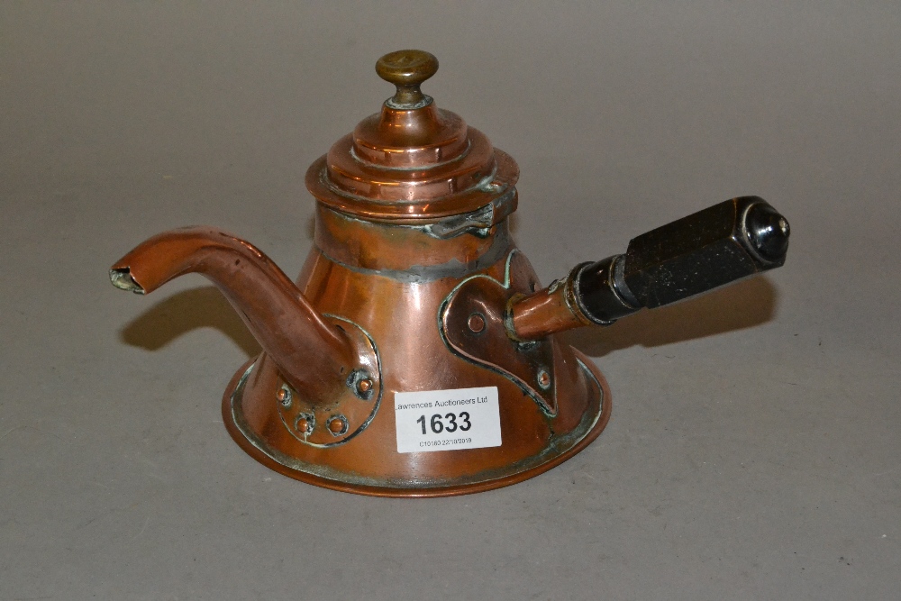 19th Century French circular copper coffee pot with wooden handle