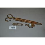 Pair of Birmingham silver mounted steel housekeepers scissors, in leather case with silver mount and