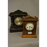 Ansonia walnut cased mantel clock, together with an ebonised two train mantel clock