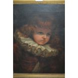 19th Century oil on canvas, half length portrait of a boy with a white ruff collar, 19ins x 15ins