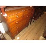 19th Century oak chest of two short and three long drawers with knob handles and bracket feet