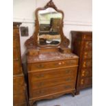 19th Century French walnut commode dressing chest with a swing mirror above two drawers, the rouge