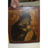 Continental icon on panel, the Madonna and child, 10ins x 8.5ins
