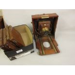 Lancaster of Birmingham 1890 Instantograph mahogany cased plate camera with plates (at fault)