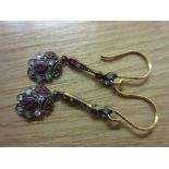 Pair of ruby and diamond set drop earrings