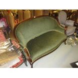 19th Century French mahogany and green upholstered two seat sofa on cabriole front supports together