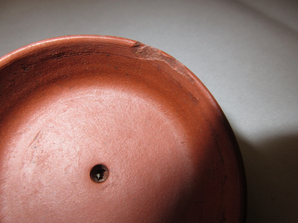 19th Century Chinese terracotta teapot and cover with incised eight character mark to the base Small - Image 4 of 4