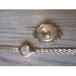 9ct Gold cased wristwatch with integral bracelet and another ladies 9ct gold cased wristwatch (minus