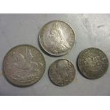 Victorian crown 1887, half crown 1891, 1935 crown and another Victorian coin
