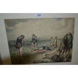 Harold Hope Read, watercolour, figures on a beach, unsigned, 10.5ins x 14.5ins, framed