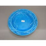 Minton circular turquoise glazed platter decorated in relief with stylised bamboo, impressed marks