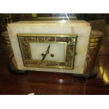 Art Deco marble and gilt metal mounted mantel clock with square dial, having Arabic numerals and two