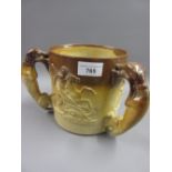 Large 19th Century Denby salt glazed stoneware three handled mug, relief moulded with George and the