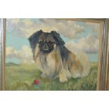 David Vivians, signed oil, portrait of a Pekinese in a landscape, 14ins x 17ins