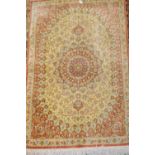 Small Turkish silk rug of Qum design, approximately 36ins x 22ins general good condition