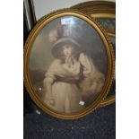 Set of six oval gilt framed coloured prints after George Morland, together with a pair of similar