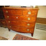 Late George III mahogany and boxwood line inlaid bow front chest of three short and three long