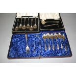 Cased set of six silver tea spoons, together with a part set of six silver teaspoons with tongs, a