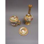 Floral decorated stoneware and gilt metal mounted pedestal vase and a Thai covered cup and saucer