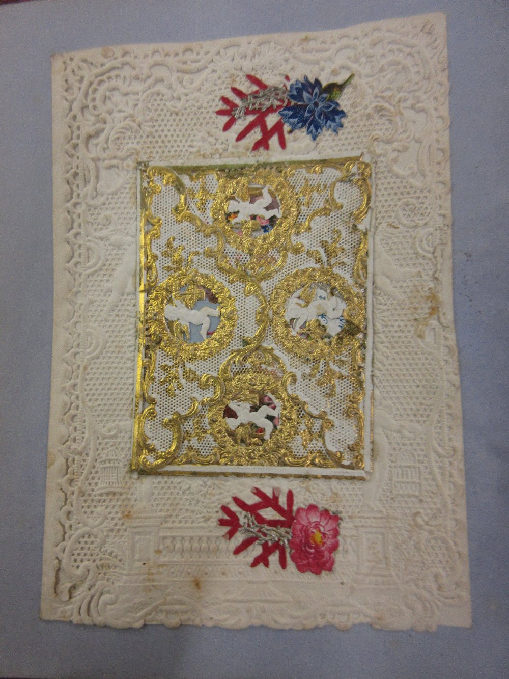Small red cloth bound album containing a collection of valentines, love tokens, manuscript - Image 5 of 14