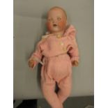 Large Armand Marseille, bisque headed baby doll with sleeping eyes, open mouth and two teeth, the