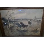 20th Century Russian School watercolour, study of horses in a landscape, signed indistinctly and